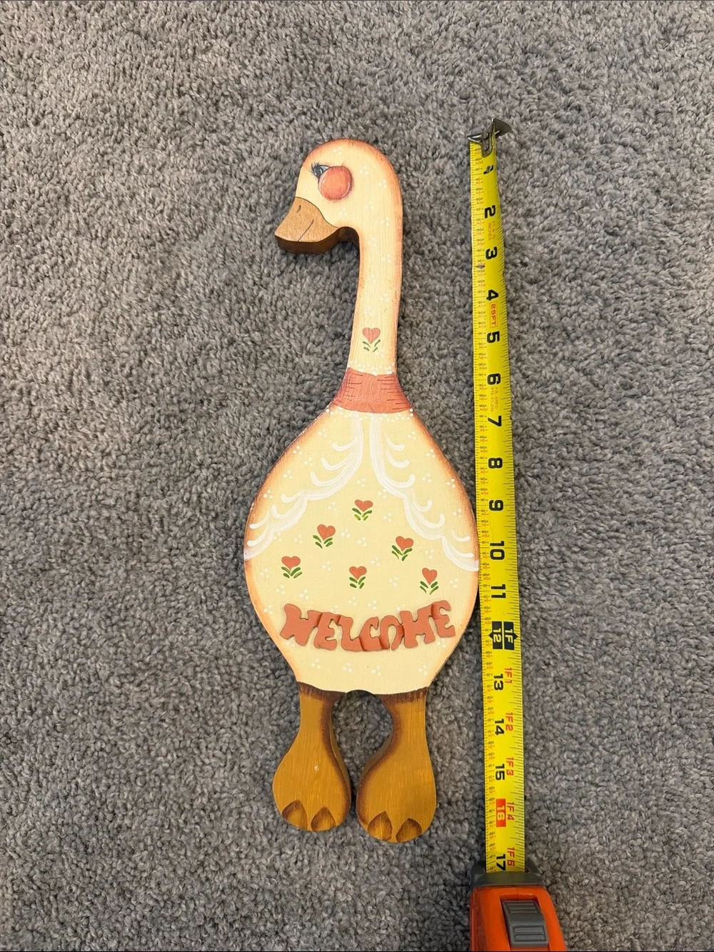 Hand-Painted Peach Goose Welcome Wall Accent